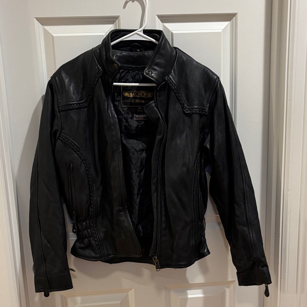 Unik Black Leather Jacket with zipped interior liner